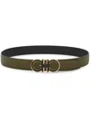 Ferragamo Double Buckle Reversible Gancini Belt In Black