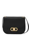 Ferragamo Women Black Crossbody Bag With Double Gancini Plaque On The Front In Grained Leather Woman In Black