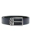Ferragamo Double Logo-embossed Leather Belt In Blue