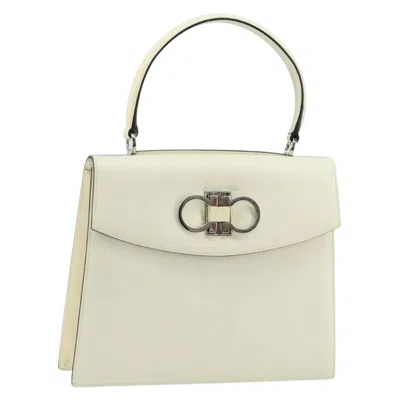 Pre-owned Ferragamo Salvatore  Double Gancini Top Handle Saffiano Leather White Leather Handbag ()
