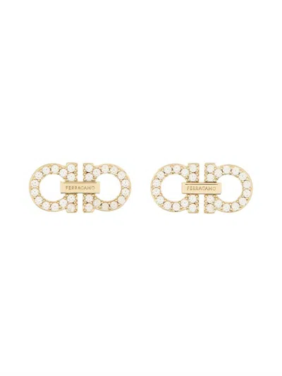 FERRAGAMO SALVATORE FERRAGAMO DOUBLE "HOOKS" EARRINGS WITH CRYSTALS