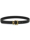 Ferragamo Women Double Gancini Smooth Leather Slim Belt In Black