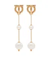 Ferragamo Double Pearl Gancini Pendant Earrings In Grey