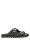 Ferragamo Gancini Leather Sandals In Black