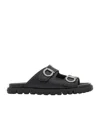 Ferragamo Gancini Leather Sandals In Black