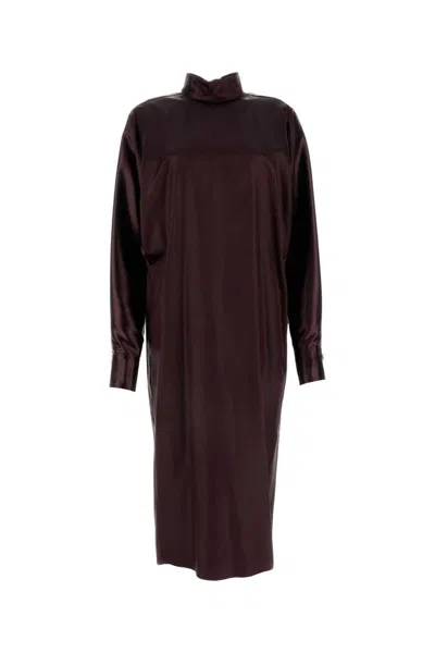 Ferragamo Burgundy Satin Dress In Brown