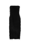Ferragamo Fringed Strapless Midi Dress In Black