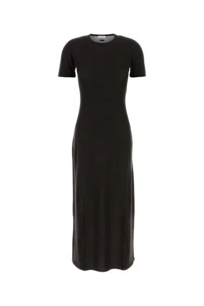 Ferragamo Dark Brown Cashmere Blend Dress In Black
