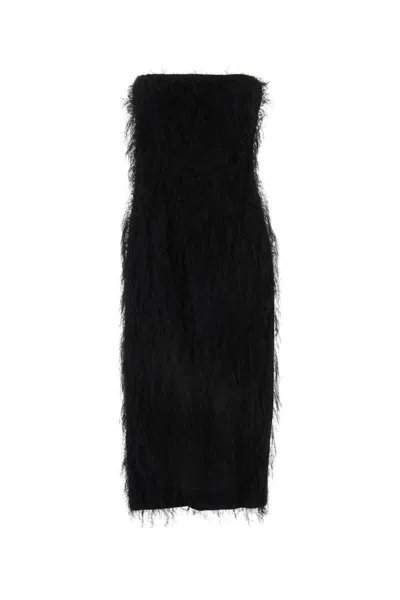 Ferragamo Eyelash-fabric Strapless Midi Dress In Black