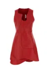 Ferragamo Plunge Sleeveless Leather Mini Dress In Red