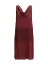 Ferragamo Cowl-neck Lace-insert Midi Dress In Red