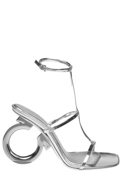 Ferragamo Elina 105mm Metallic-finish Sandals In Argento