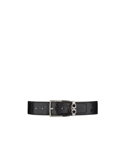 Ferragamo Salvatore  Embossed Buckle Belt In Black