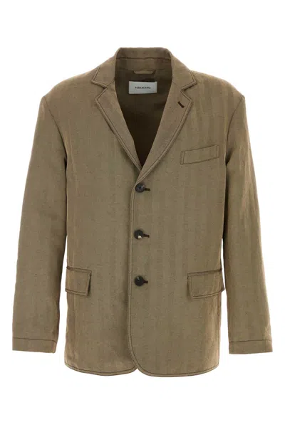 Ferragamo Linen Blend Blazer Tailored Notch Lapel In Brown