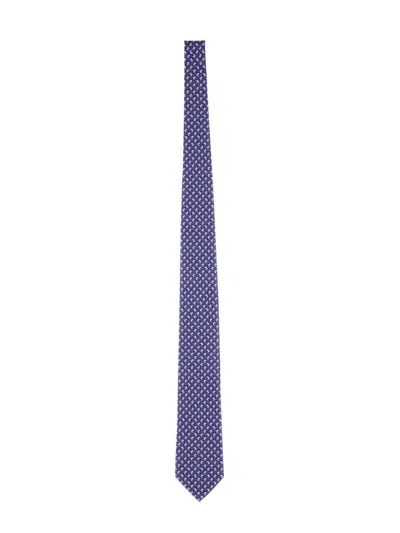 Ferragamo Feline Print Silk Tie With Vibrant Design In Blue