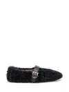 Ferragamo Black Ballerinas With Shearling Design And Buckle In Leather Woman In Multi