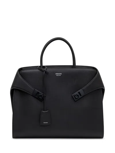 Ferragamo Structured Laptop Bag Detachable Strap In Black