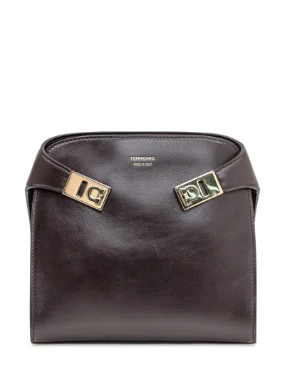 Ferragamo Salvatore   Brown Leather Hand Bag With Gold Buckle