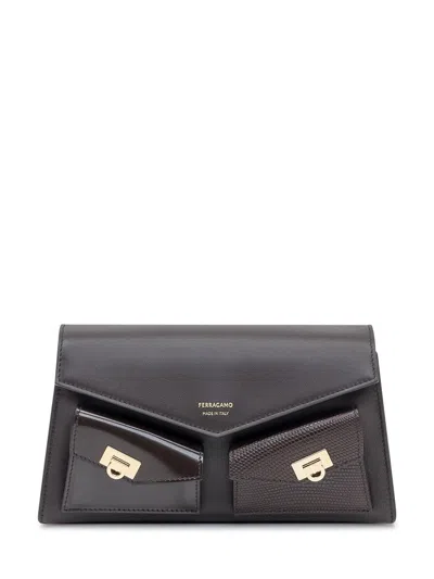 Ferragamo Salvatore   Clutch Bag In Black Leather In Brown