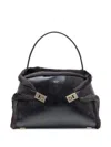 Ferragamo Hug Shearling-trimmed Leather Shoulder Bag In Black