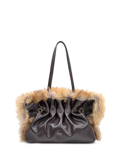 Ferragamo Salvatore   Soft Sh Leather And Fur Bag In Brown