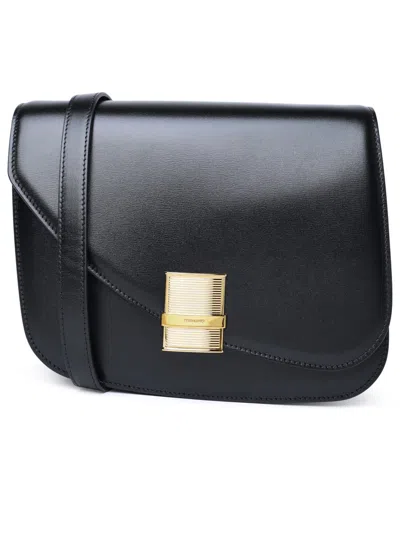 Ferragamo Salvatore  'fiamma' Small Black Dappled Calf Leather Bag