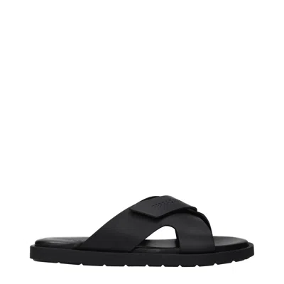 Ferragamo Salvatore  Fidia Men's Leather Slides And Clogs Black