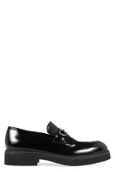 Ferragamo Horsebit Chunky Sole Leather Loafers In Black