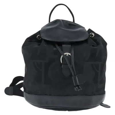 Pre-owned Ferragamo Salvatore  Flap Buckle Backpack Printed Neoprene Black Nylon Backpack Bag ()
