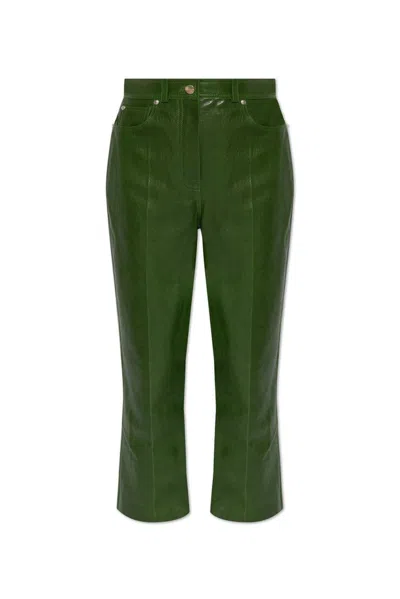 Ferragamo Salvatore  Flared Cropped Leather Trousers In Green