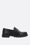 Ferragamo Black Leather Loafers With Gancini Ornament