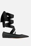 Ferragamo Carice Satin Ribbon Tapered Ballerinas In Black