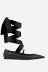 Ferragamo Carice Satin Ribbon Tapered Ballerinas In Black
