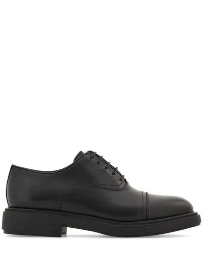 Ferragamo Lace-up Balmoral Calfskin Cap Toe Shoes In Black