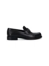 Ferragamo Round Toe Leather Loafers With Metal Buckle In Black