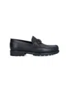 Ferragamo Leather David Loafer With Gancini Hook For Men In Black