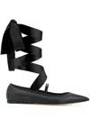 Ferragamo Carice Satin Ribbon Tapered Ballerinas In Black In Black