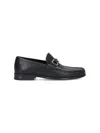 Ferragamo Textured Black Leather Loafers With Metallic Bit Detail In Black