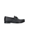 Ferragamo Black Leather Loafers With Tone-on-tone Logo Buckle In Black