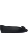 Ferragamo Leather Round Toe Ballerina Shoes With Bow Detail In Black
