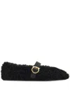 Ferragamo Black Ballerinas With Shearling Design And Buckle In Leather Woman In Black