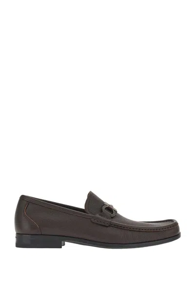 Ferragamo Grandioso Leather Loafer With Gancini Detail In Brown