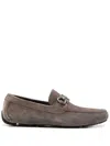 Ferragamo Buckle Detail Suede Loafers With Rubber Sole In Brown