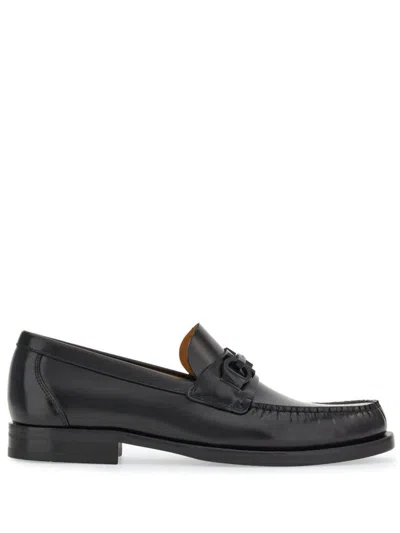 Ferragamo Black Reversible Gancini Ornament Loafers In Nero