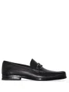 Ferragamo Textured Black Leather Loafers With Metallic Bit Detail In Animal Print