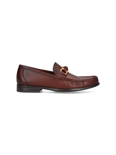 Ferragamo Alain Leather Loafers Gold-tone Hardware Round Toe In Brown
