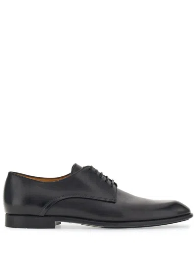 Ferragamo Men's Lace Up Leather Derby Shoes In Black