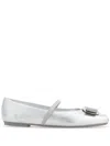 Ferragamo Zina Silver Ballerinas In Multi