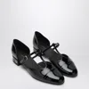 Ferragamo Elegant Patent Leather Ballet Flats With Golden Accents In Black
