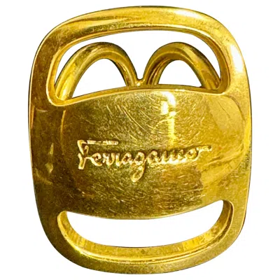 Pre-owned Ferragamo Salvatore  Ganchini Scarf Ring /ring Gold Tone, Medium Size